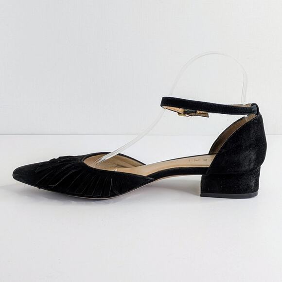 M. Gemi Shoes Womens 40 Black Suede Fringe Pointy Toe Ankle Strap Low Heel - Picture 7 of 14